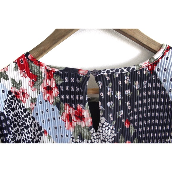 Suzy Shier Multi Pattern Patchwork Pleated Sleeveless Top Large Preowned - Picture 7 of 9